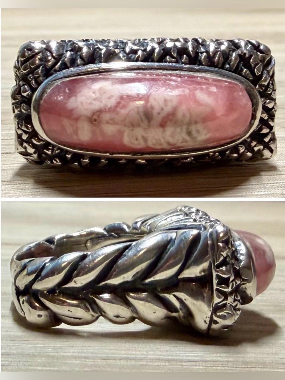 Dian Malouf DLM 925 Sterling Silver Rhodochrosite Wide Statement Ring, Size 5.5